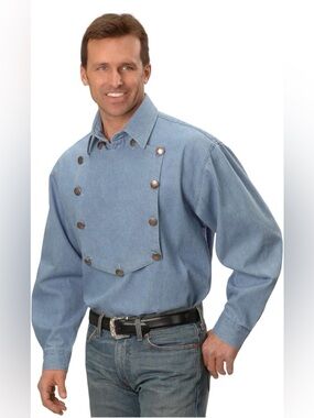 NWT 🤠 Scully Denim Bib Front Western Range Shirt 3XL Cowboy Ranchwear